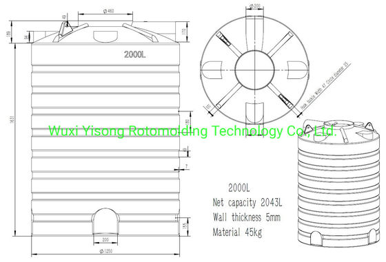 2000L Polyethylene Sheet Metal Mould Water Tank Vertical Polishing